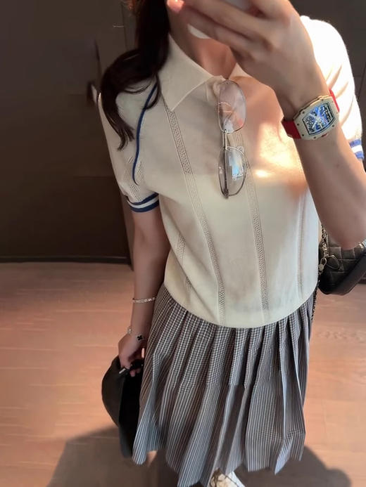 COCO ZONE 刘一一  “学院polo”撞色简约毛织上衣CD1A1006 商品图0