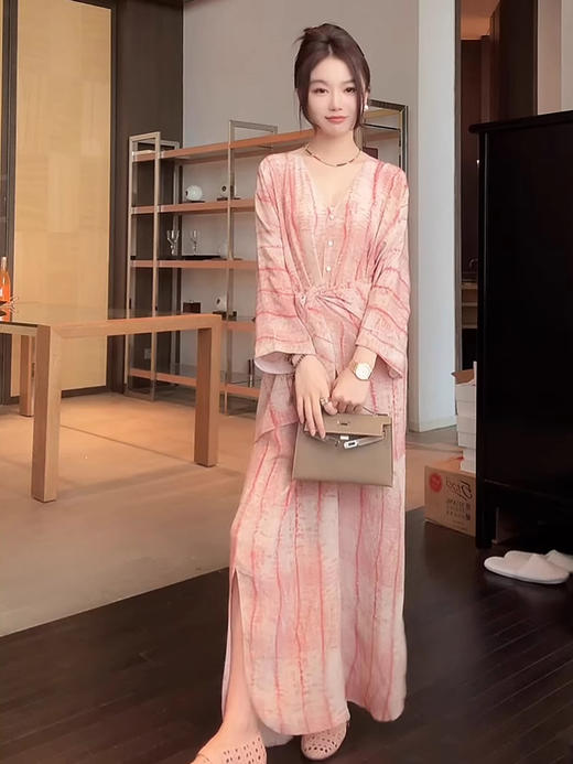 COCO ZONE 刘一一 【100桑蚕丝】大理石纹理收腰连衣裙CD1A0828 商品图3