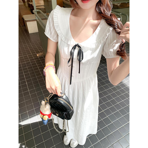 <曾小咸推荐>娃娃领学院风短袖连衣裙长裙 商品图1