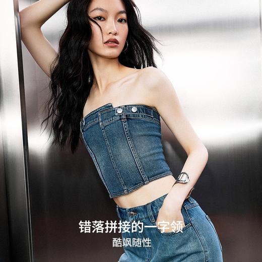simplepieces背心女2023年夏季SPS错位设计牛仔抹胸上衣 商品图3