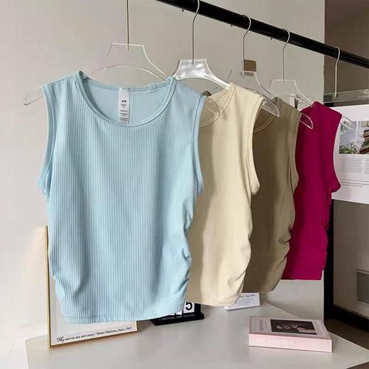 【Lu同款运动背心】夏季外穿 跑步高弹训练健身运动背心 螺纹褶皱显瘦瑜伽服  商品图1