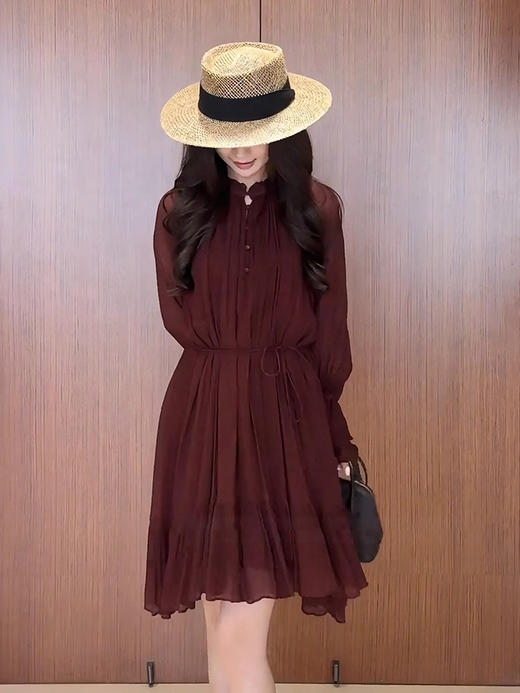 COCO ZONE 刘一一“拉菲裙” 100桑蚕丝法式度假风连衣裙CD2A1252 商品图2