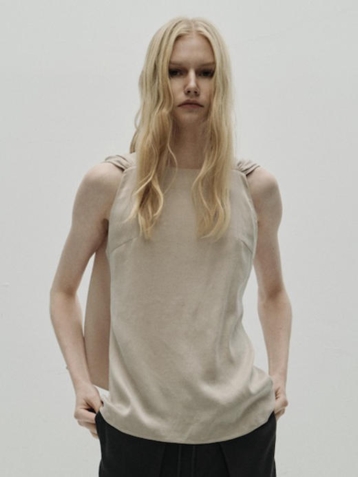 VC｜PF25016 Estonia flap tank top  [ 无袖上衣 浅米 / 黑 ] 商品图1