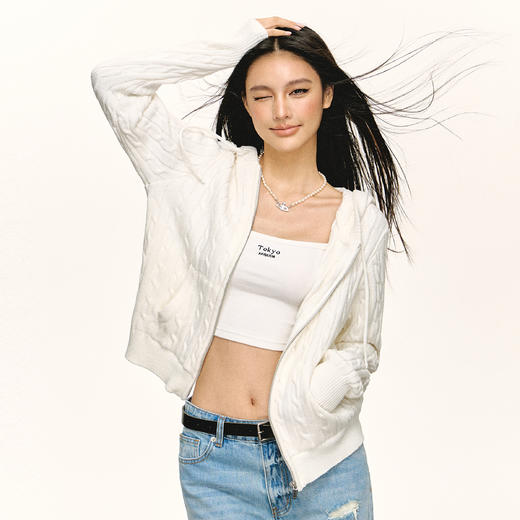 Ariseism 美式复古连帽针织拉链开衫女2025春秋新款上衣毛衣外套 商品图0