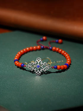 南红如意纹银手牌