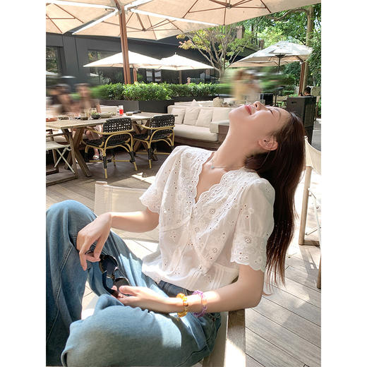 <曾小咸推荐>蕾丝镂空钩花衬衫女夏季新款 商品图1