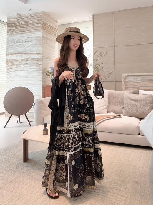 COCO ZONE 刘一一“图腾裙” 100棉复古植物花朵图案连衣裙CD2A1161 商品图1