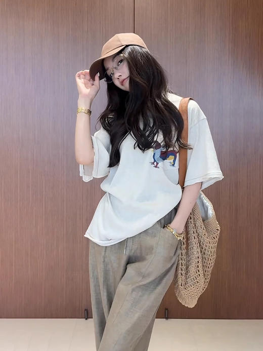 COCO ZONE 刘一一 “腊肠狗狗T” 进口段缩丝混纺圆领T恤CD2A1253 商品图1