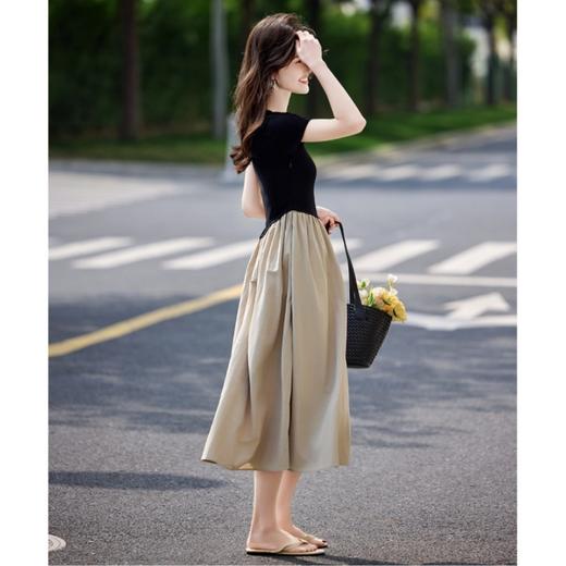 现货 极简风轻休闲假两件T恤裙25年夏新时尚拼接撞色圆领连衣裙 商品图4