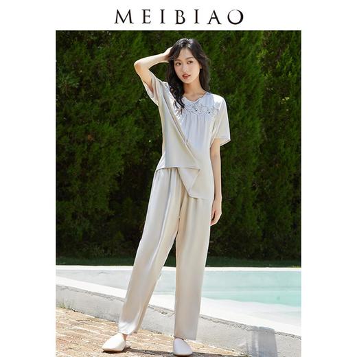 【3折】3楼 美标100%桑蚕丝睡衣套装丝绸短袖家居服220292 商品图4