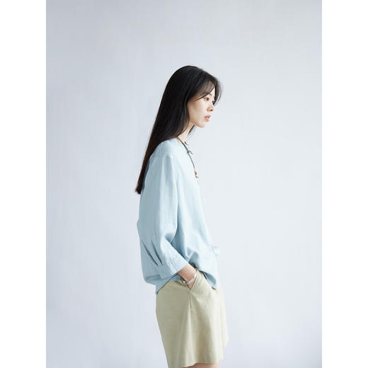 轻氧呼吸感！亚麻天丝！2025松弛精致显瘦圆领七分袖衬衫女夏新！ 商品图2