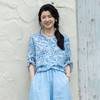 绽放女装322朵/【海街日记·小蓝花】亚麻印花后开衩衬衫女七分袖 商品缩略图0