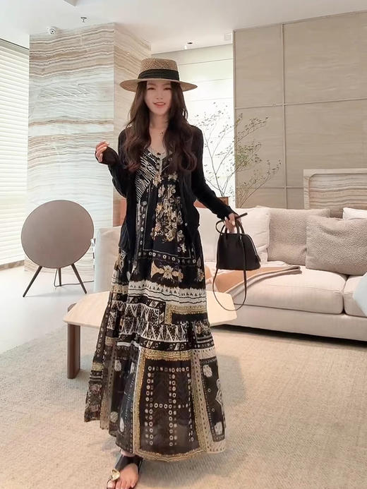 COCO ZONE 刘一一“图腾裙” 100棉复古植物花朵图案连衣裙CD2A1161 商品图0