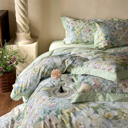 自然醒高端100支长绒棉数码印花双拼边全棉纯棉四件套HS 商品图9