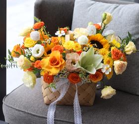 香槟橙 鲜花手提篮