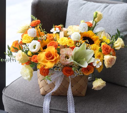 香槟橙 鲜花手提篮 商品图0