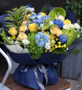 男士小众花束黄绿色系混搭花束