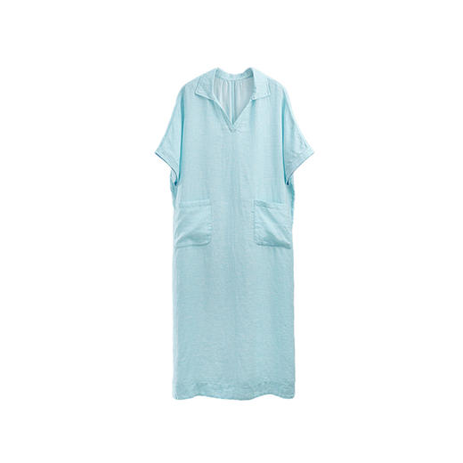 绽放女装338朵/【海街日记】色织亚麻V领连肩短袖大口袋连衣裙女 商品图4
