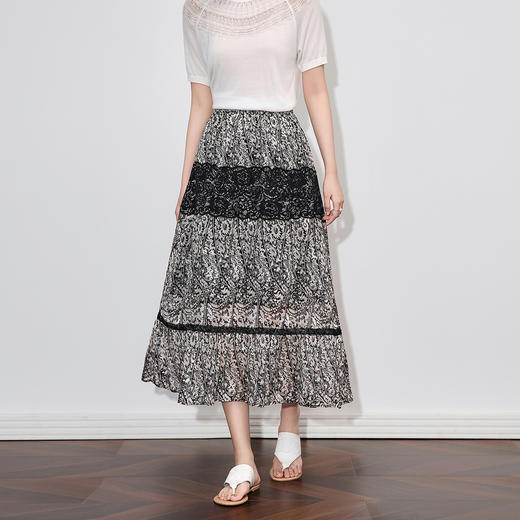 「高货wl」全新升级【铂金会员257/天猫339/差价82】(13240)洛诗琳夏季蕾丝拼烧花印花半裙2025新款小众设计通勤长裙 商品图0