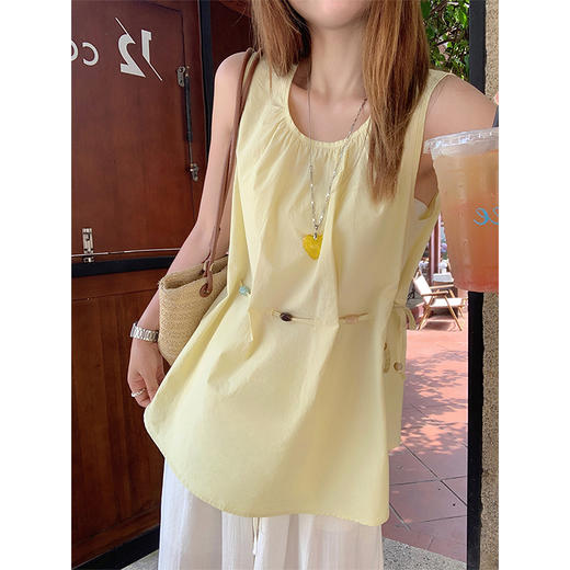 【149元任选2件】 现货！系带收腰无袖衬衫 商品图3