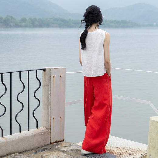 绽放337朵/【海街日记】亚麻全腰松紧内加抽绳脚口翻折边直筒裤女 商品图1