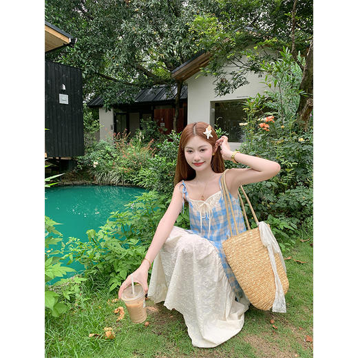 <曾小咸推荐>假两件拼接格纹吊带连衣裙 商品图2