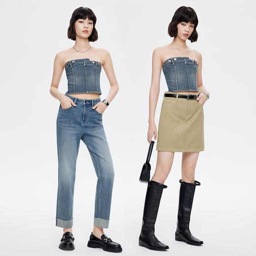 simplepieces背心女2023年夏季SPS错位设计牛仔抹胸上衣 商品图4