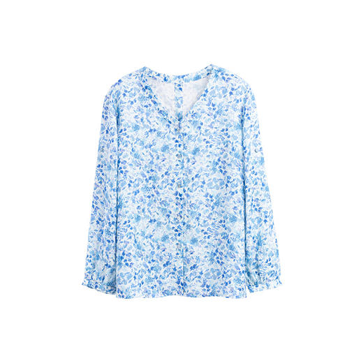 绽放女装322朵/【海街日记·小蓝花】亚麻印花后开衩衬衫女七分袖 商品图4