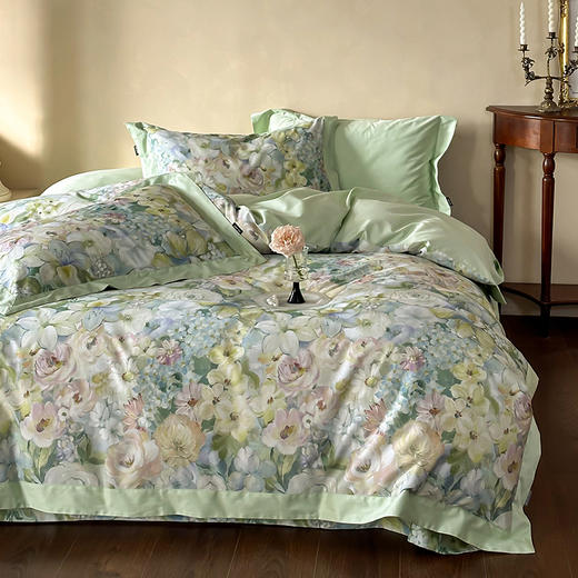 自然醒高端100支长绒棉数码印花双拼边全棉纯棉四件套HS 商品图2