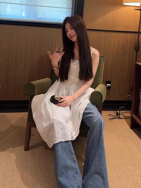 COCO ZONE 刘一一 【100苎麻】复古精致褶皱吊带背心CD1A0814