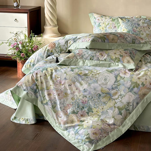 自然醒高端100支长绒棉数码印花双拼边全棉纯棉四件套HS 商品图11