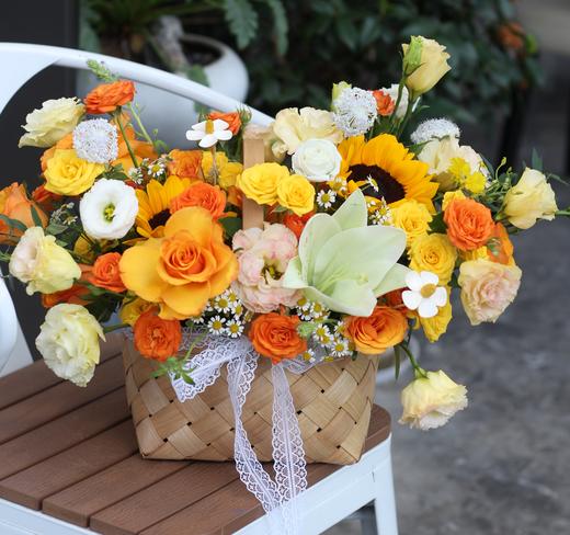 香槟橙 鲜花手提篮 商品图2