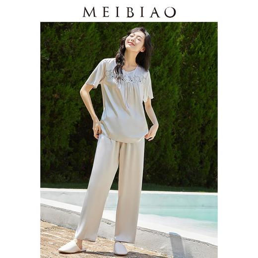 【3折】3楼 美标100%桑蚕丝睡衣套装丝绸短袖家居服220292 商品图3