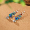 S925纯银复古做旧，国潮景泰蓝孔雀钱币镂空耳坠CW-914 商品缩略图1