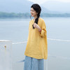 绽放女装339朵/【海街日记】砂洗亚麻圆领落肩七分袖中长款T恤夏 商品缩略图0