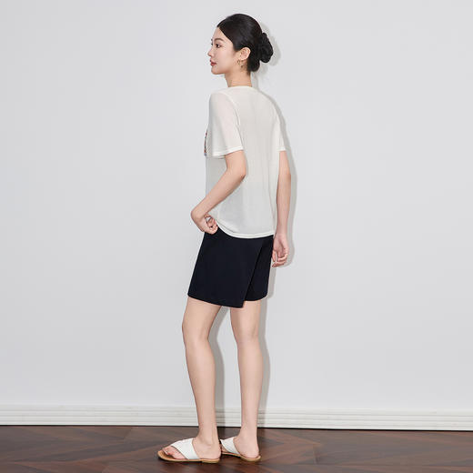 「高货wl」全新升级【铂金会员183/天猫249/差价66】(13112)洛诗琳凉感口袋刺绣休闲T恤2025夏季16针兰精天丝针织上衣 商品图2