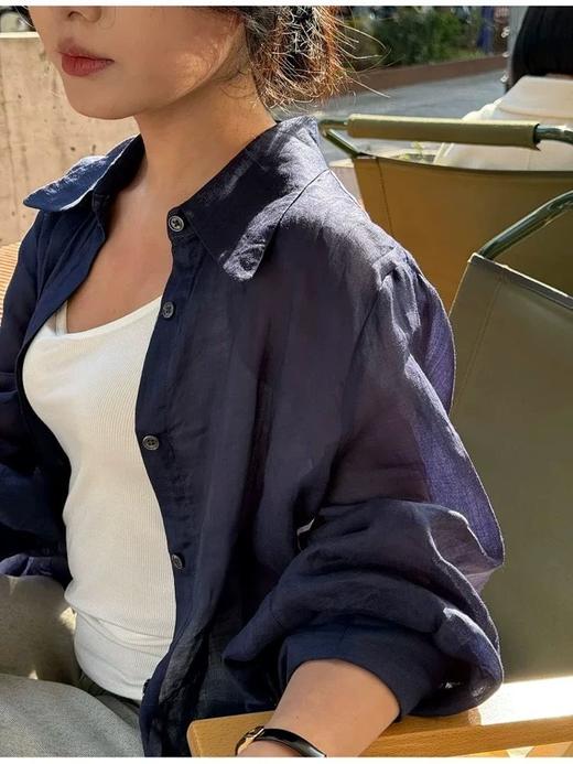 水洗薄如丝棉麻高级色调青蓝衬衫防晒衫 商品图13