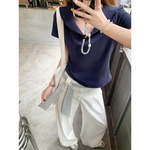 <曾小咸推荐>3.26现货秒杀 ！微信超特价！学院风海军领短袖T恤 日常119.99 立减60 秒杀59.99！！ 商品图2