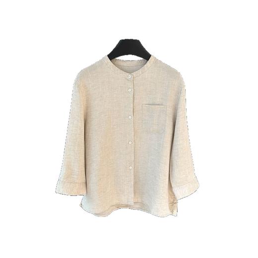 轻氧呼吸感！亚麻天丝！2025松弛精致显瘦圆领七分袖衬衫女夏新！ 商品图4