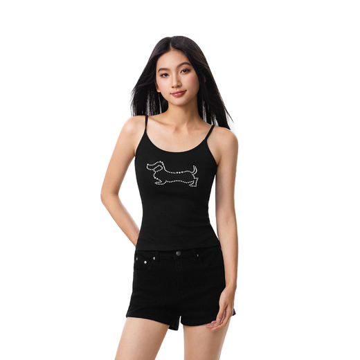 FDR官方店 美式辣妹钉珠小狗吊带背心女夏季修身显瘦无袖外穿上衣 商品图0