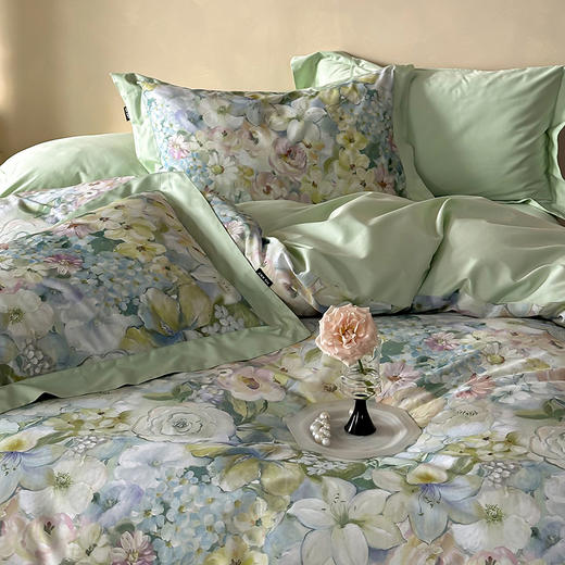 自然醒高端100支长绒棉数码印花双拼边全棉纯棉四件套HS 商品图4