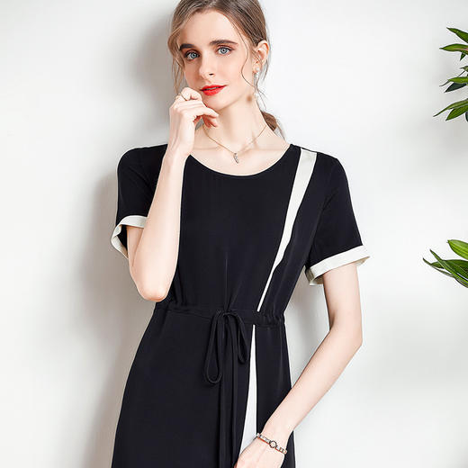 「高货kbnq」全新升级【铂金会员505/天猫679/差价174】(11820)洛诗琳重磅双乔真丝连衣裙2025夏季撞色收腰系带裙女 商品图2