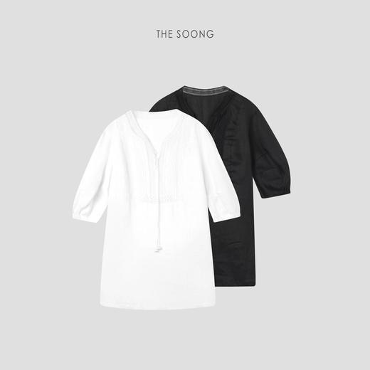 THESOONG"仲夏南法"天然亚麻特织镂空系绳领口肌理连衣裙HBQZ6666 商品图1