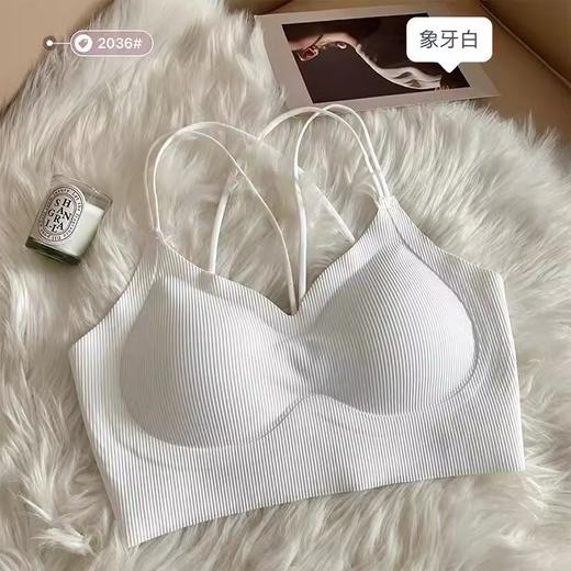 【无痕凉感交叉露背美背内衣】薄款细肩带吊带 聚拢夏季抹胸一体文胸  商品图5