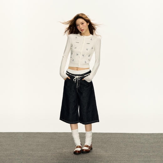 Ariseism刺绣小狗短款毛衣针织开衫女春季新款修身内搭上衣打底衫 商品图3