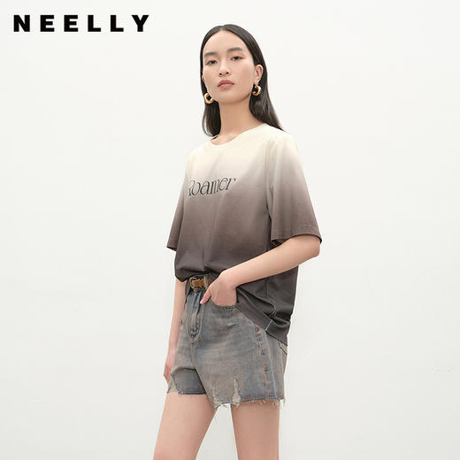 NEELLY纳俪商场同款夏季新款时尚渐变短袖字母T恤女圆领个性上衣N25052T01143 商品图0