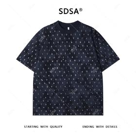 T3908夏季高级感新款男士美式满印十字印花短袖T恤宽松轻奢圆领上衣潮