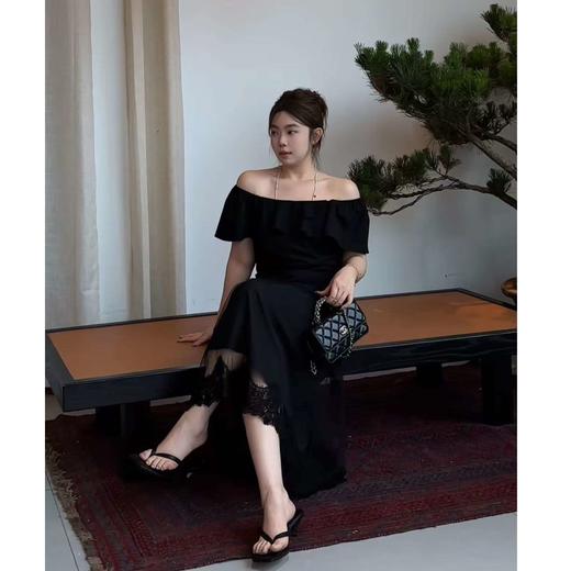 2025新品  软软同款【优雅代号】法式一字肩气质小众方领荷叶边假两件连衣裙 商品图1