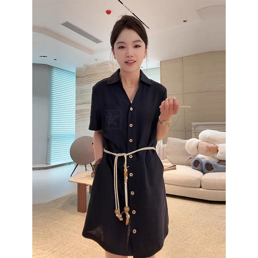 COCO ZONE 刘一一  【莱赛尔亚麻混纺】单排扣修身连衣裙CD1A0884 商品图0