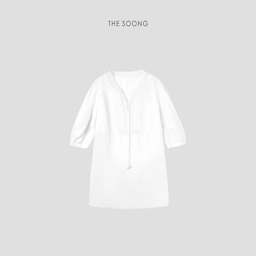 THESOONG"仲夏南法"天然亚麻特织镂空系绳领口肌理连衣裙HBQZ6666 商品图3